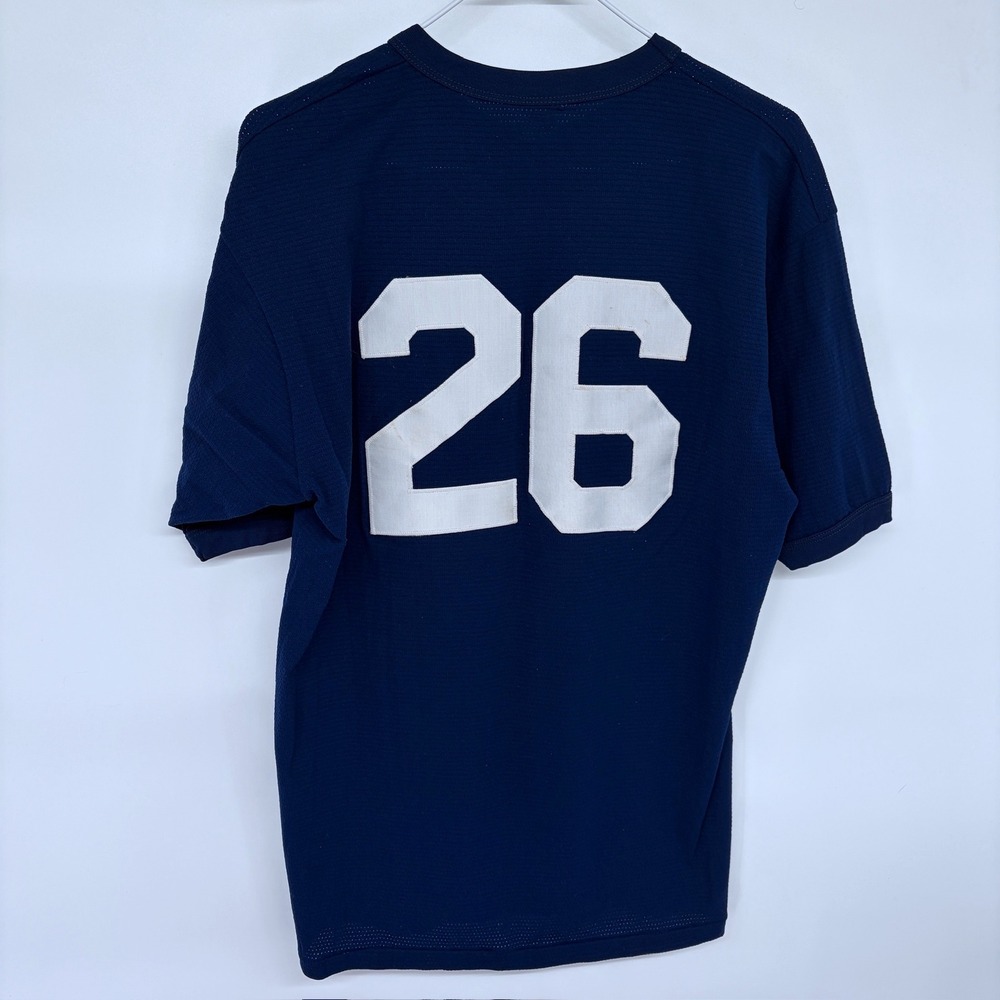 Vintage 70s Russell Athletic Embroidered Mesh Jersey Shirt Large Navy Blue - Picture 4 of 6